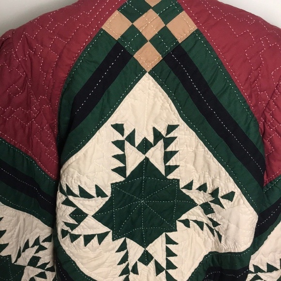Quilted Jacket Coat Quilt Starburst Red Green Cream Cottage - Picture 6 of 7